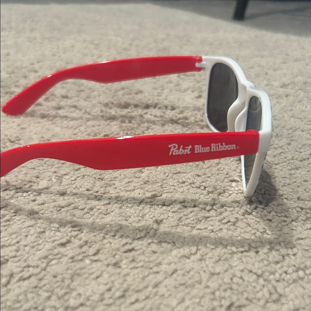 Pabst Blue Ribbon Sunglasses with Red and White Frame - Picture 2 of 2